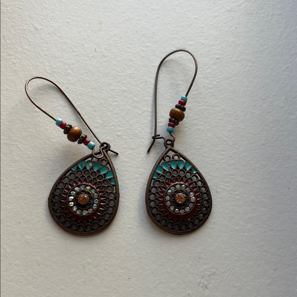 Bohemian Teardrop Earrings with Multicolor Accents